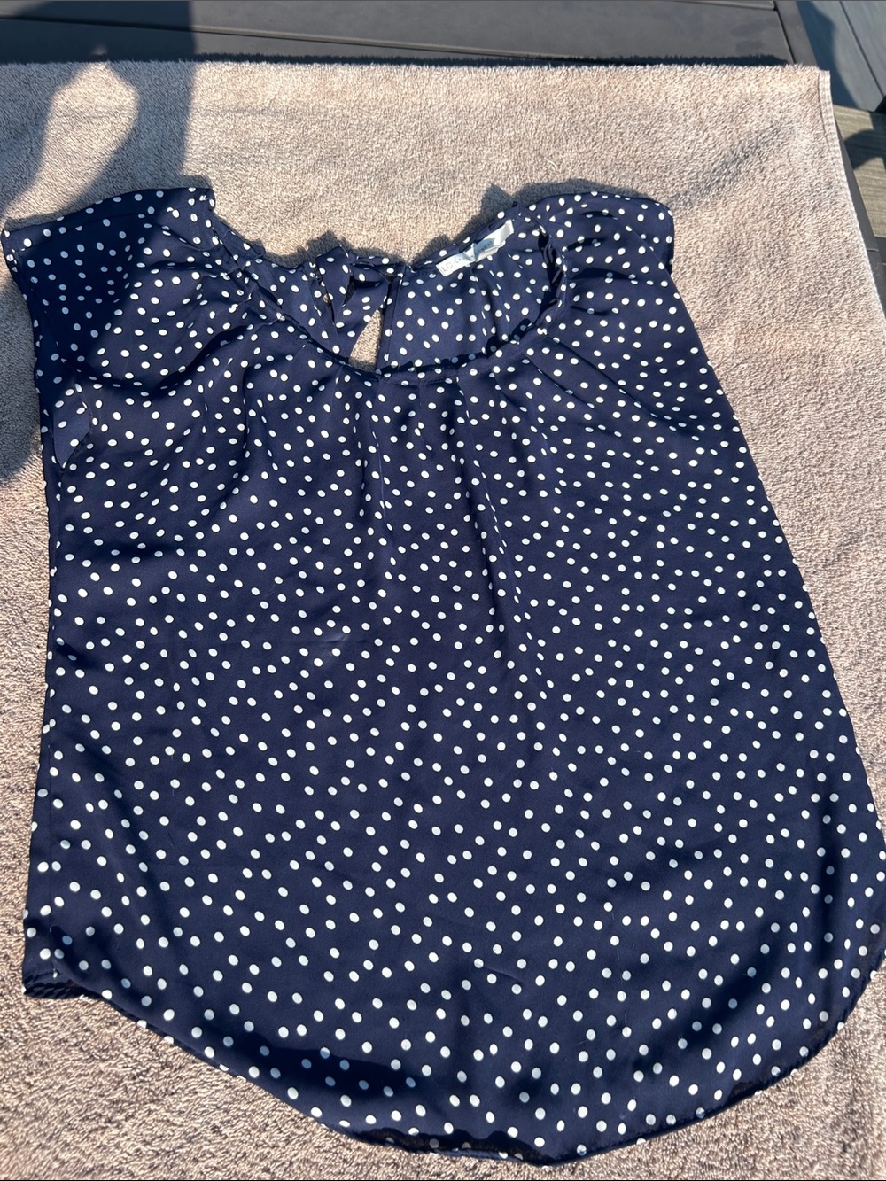 LC Lauren Conrad Navy and White Polka Dot Blouse